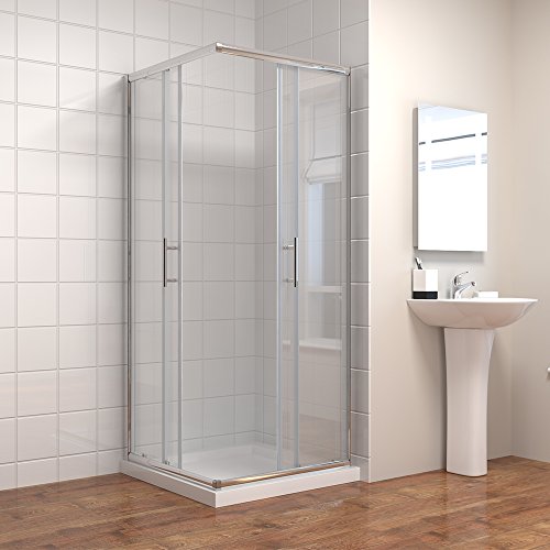 Duschkabine/Duschabtrennung 80x80cm Eckeinstieg Doppel Schiebetür Echtglas - 2