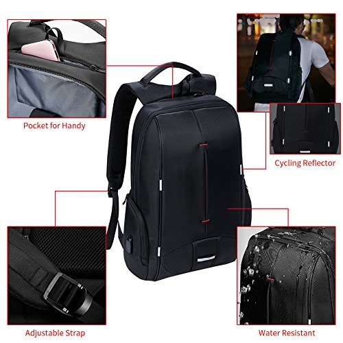 KALIDI 15 zoll Laptop Rucksack Anti Diebstahl mit Fächern für bis zu 15 Zoll Laptop/Notebook mit USB-Ladeanschluss für Arbeit Campus Studenten Reise Business (Schwarz) - 3