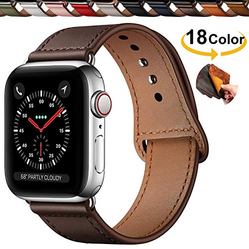 Chok Idea Innovador Hebilla Piel Genuina Correa Compatible with Apple Watch 42mm 44mm,Encubierto Hebilla Ensure Clean Fit Correa Replacment for iWatch Series 5 & 4 3/2/1,Chocolate Brown