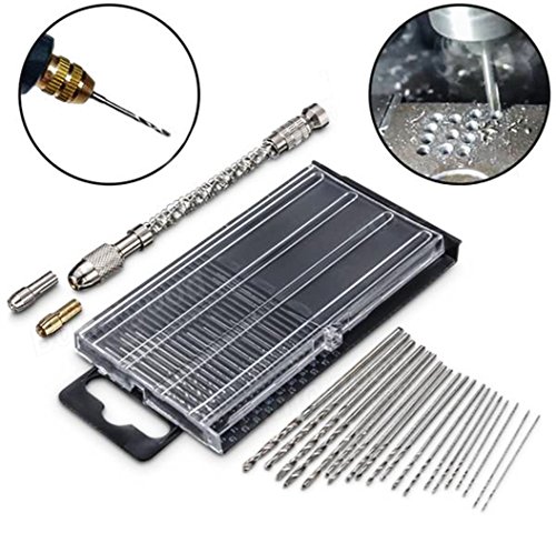 EgoEra® Halbautomatische Mikro klein Mini Handbohrmaschine Handbohrer mit Bohrfutter und 20 Stücke Mini HSS Spiralbohrer Bohrer Satz 0.3-1.6mm Gerade Schaft für Kunststoff Metall Holz Bohrung