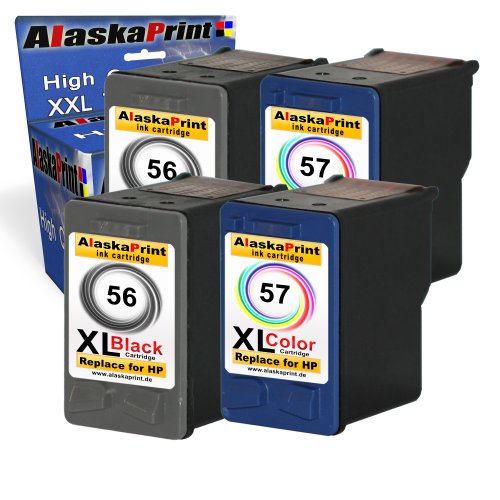 Alaskaprint 4er-Pack Kompatible Tintenpatronen als Ersatz für HP 56 XL + 57 XL (Schwarz , Farbig)
