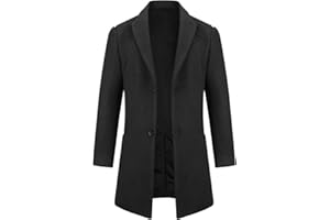 Allthemen Mens Wool Trench Coat Winter Warm Jacket Classic Long Woolen Overcoat Slim Fit Thickened Windbreaker