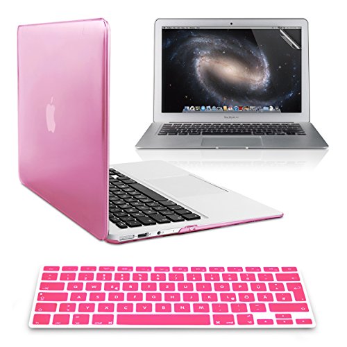 kwmobile 3in1 Set: Crystal Case für Apple MacBook Air 13" (Modelle ab Mitte 2011) in Pink + Displayschutzfolie + Tastaturschutz