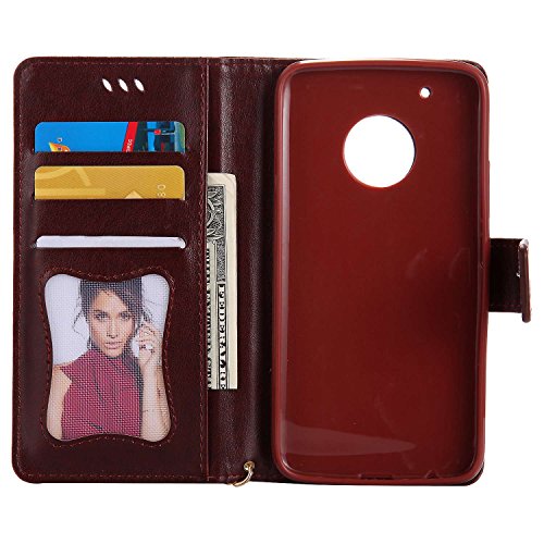 Guran   Luminoso Funda de Cuero Flip Case Cover para Lenovo Moto G5 Plus Smartphone con Funci  n de Soporte y Ranura para Tarjetas-marr  n