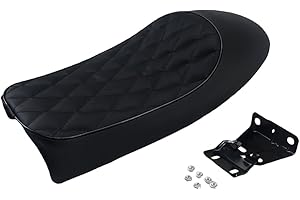 Almencla Universal Motorcycle Cafe Racer Seat Hump Vintage Saddle Seats Replacement, PU Leather, Black