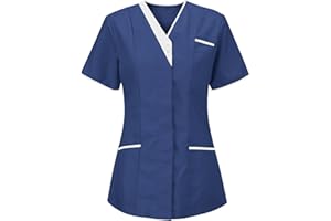 KHIRVWL Divisa Sanitaria Donna Cotone Divisa Medico Elegante Manica Corta Camice da Laboratorio Elasticizzato Leggero Camice da Lavoro Officina Pulizie Divisa Sanitaria Divisa Infermiere Casacca