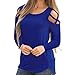 Produktbild Riou Damenbekleidung,Solid Langarm Riemchen Oberteile Elegant Bequem Lösen Tops Schulterfrei Bluse Sommer Herbst Sale (Blau, M)