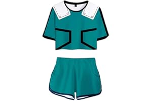 WANHONGYUE Anime My Hero Academia 3D Druck T-Shirt und Kurze Hosen Damen Mädchen Crop Top und Shorts Zweiteiler Anzug Set