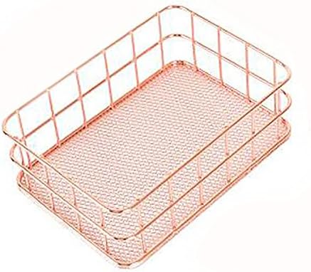 ZAMAC Rose Gold Wrought Iron Pen Holder Metal Storage Basket Mesh Crate Vintage Kitchen Office Storage Desk Organiser