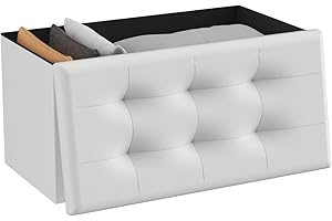 T-LOVENDO.ES Puff o Banco de almacenaje Plegable | Taburete Reposapiés Otomana | Baúl de Almacenamiento para Cama, Dormitorio, salón, Comedor o Recibidor | 38x76x38cm | Soporta 300kg.