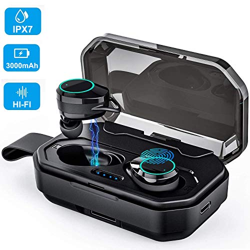 True Wireless Bluetooth Earbuds-24 ore Playtime Qualità Stereo Sound-Latest 5.0 Strong Connection, Memory-Foam Earmuffs Cuffie-Auricolari veramente in-ear, microfono incorporato