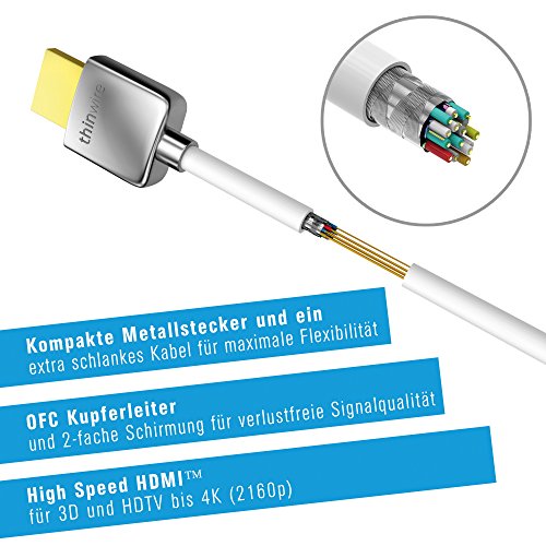 Sentivus UHD HDMI Kabel 3m weiß (4K, ARC, Ethernet) Premium ThinWire Series - 3