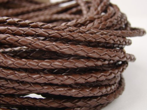 Lederschnur Rund geflochten 3 mm. Braun 1 Meter – Länge: wählbar - 2