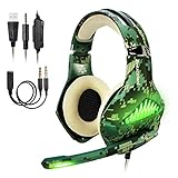【 control de micrófono y volumen 】 control de volumen en línea, y controlar el volumen de arriba abajo con facilidad. Auriculares Gamer con micrófono puede captar sonidos con una gran sensibilidad y eliminar el ruido, lo que le permite de la expedición o de recibir los mensajes con facilidad.