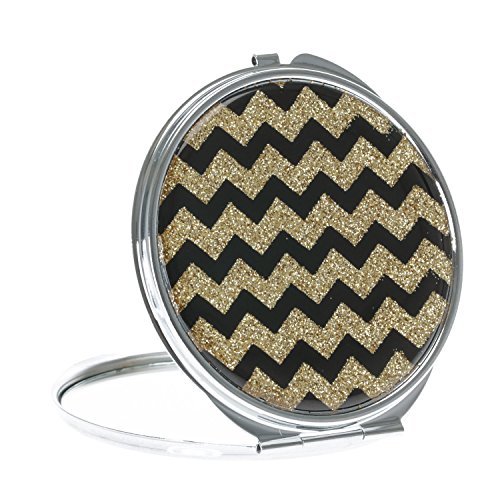 Claire's Girls and Womens And Glitter Chevron Compact Mirror in Gold/Black