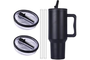 HIGROPCORE Ersatzdeckel für 40oz Becher Wiederverwendbarer Auslaufsichere und Staubdichte Tumbler Abdeckungen Becher mit Strohhalm Deckel Ersatzdeckel für Stanley Cup (Schwarz (2pcs))