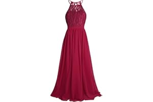 CHICTRY Kids Girls Halter Neck Chiffon Lace Long Party Junior Wedding Evening Dance Prom Maxi Gown Dress