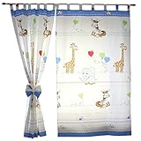 Tende Cameretta Bambini Con Bracciali - Set 2 Pezzi 155x95cm Stampa Animali E Nuvole - Foto 3