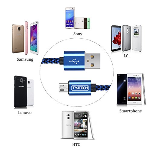 Micro USB Kabel, TYJTECH 2-Pack 3.3ft/1m Micro USB Schnellladekabel Geflochtenes Kabel High Speed Sync für Android Smartphones, Samsung Galaxy, HTC, Huawei, Sony, Nexus, Nokia, Kindle und mehr (Blau) - 7