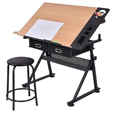 Blitzzauber24 Table à dessin inclinable avec tabouret multifonctionnel métal hauteur réglable