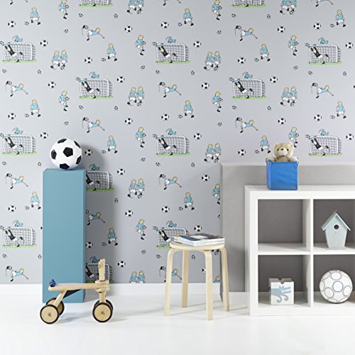 Vlies Tapete Fußball Kinder Jungen Zimmer Fussball Tapete grau türkis grün - 2
