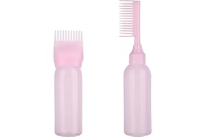UNVOJL 2 Pack Root Comb Applicator Bottle Hair Dye Bottle Shampoo Brush Applicator Containers for Home Salon Comb Applicators (Pink)