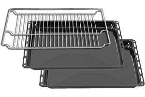 ICQN Backblech 3er Set mit Gitter 46,5 × 37 × 3 cm, Kompatibel mit Siemens, Bosch, Beko, Constructa, Neff & Amica, Emaillierte Backbleche für Backofen & Herd