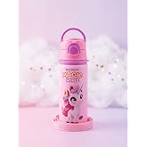 Unicorn Tasarımlı Paslanmaz &Ccedil;elik &Ccedil;ocuk Su Matarası | Pipetli, Askılı ve Sızdırmaz Kreş/Okul Suluğu (Pembe)