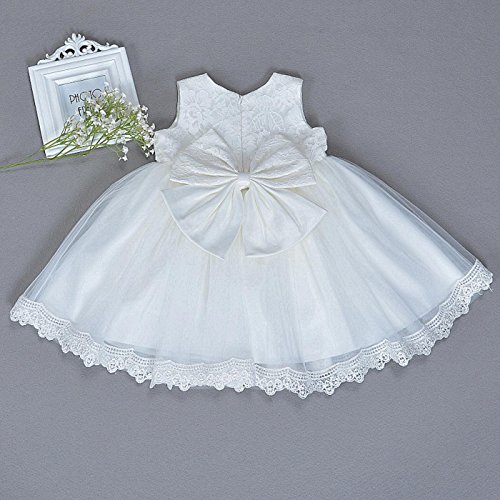 Happy Cherry Taufkleid Kleider Baby Süßes Kleid Kleine Prinzessin Kleid Ärmelloses Falten Kleid mit Große Schleife Gr.12 für die Körpergröße 68-80cm(6-12 Monate) - Weiß - 2