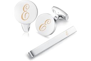 HONEY BEAR Carta Inicial Alfabeto Gemelos & Clip Pasador de Corbata Pisacorbatas - Acero Inoxidable para la Camisa de los Hombres Regalo de Boda del Negocio Plata