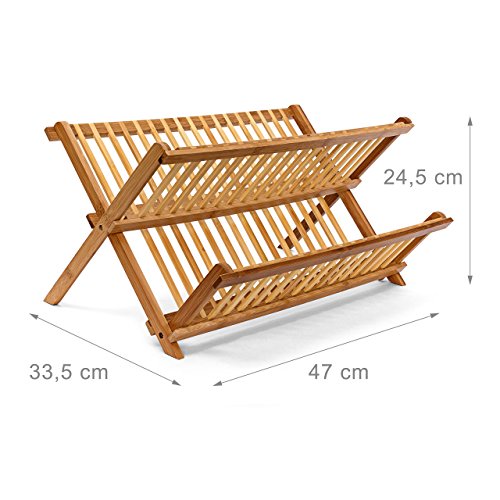 Relaxdays 10019150 Abtropfgestell CROSS HBT 24,5 x 47 x 33,5 cm Abtropfgitter Bambus klappbar Geschirrabtropfer für Teller und Tassen als Geschirr Abtropfkorb und Holz Geschirrkorb mit Bestecksammler, natur - 4