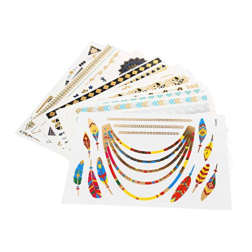 Hommii 10teile Tattoo Metallic Einmal Flash Klebe Temporary Gold Silber Henna Armband Kette Body - 3
