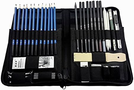 LONGWEY 40 PC Professional Graphite Sketching Drawing Pencils Set, Charcoal Pencils Set Professional Art Set with Sticks Tools and Pop-Up Stand Zippered Carry Case