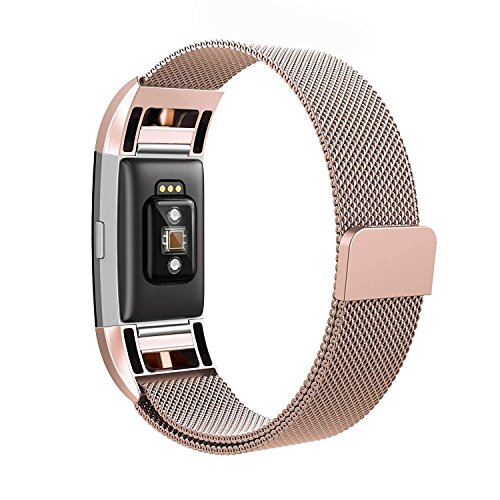Fitbit Charge 2 HR Armband,Milanese Schlaufe Edelstahl Armband Smart Watch Armbänder Replacement Handgelenk Band Wrist Strap Watchband Fitness Ersatzarmband mit einzigartiger Magnetverriegelung für Fitbit Charge 2/ Fitbit HR Ersatzarmbänder,Größe - 2
