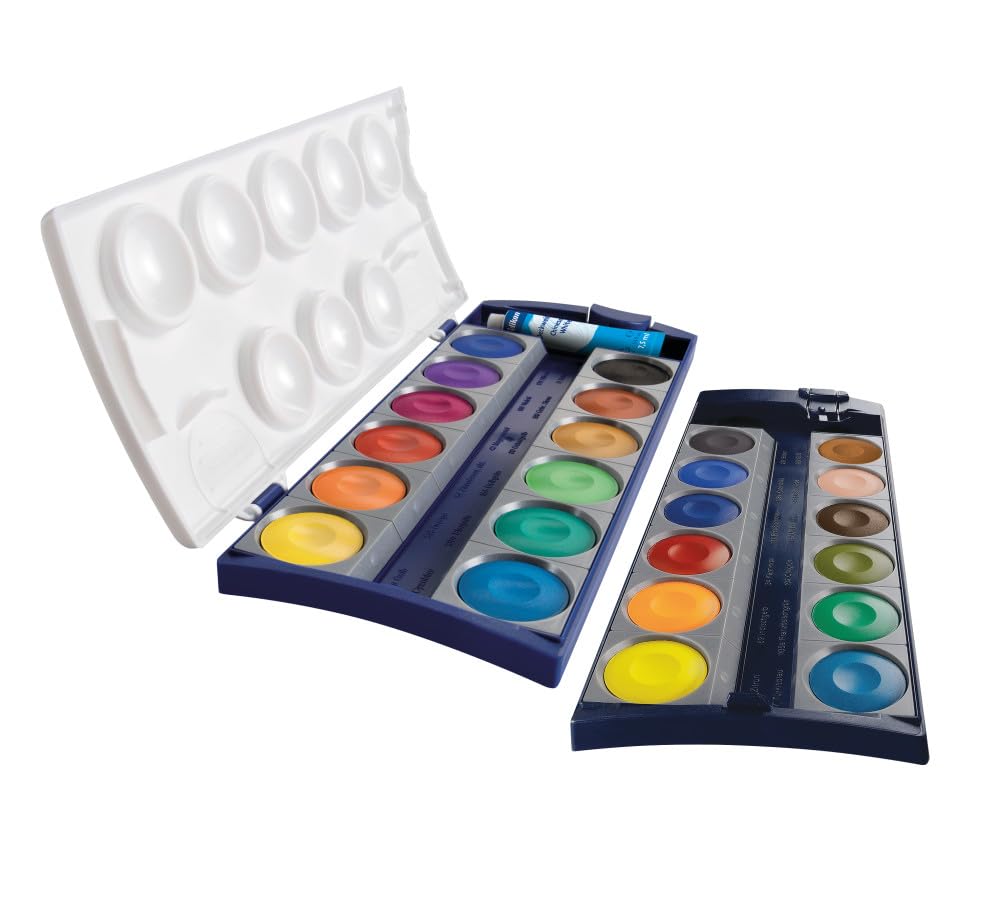 Pelikan Farbkasten K24® inklusive Deckweiß, 24 Farben, 1 Stück | Pelikan Deckfarbkasten K24, 24 Farben mit Deckweiß