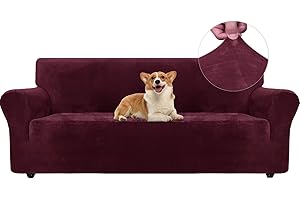 ‎YSTYLE Ystyle Velvet Sofa Cover 3-Seater, Stretch Sofa Cover, Sofa Protector Non-Slip, Elastic Couch Cover, Sofa Cover with Armrests, Couch Covers, Sofa Protection, Cat Couch Throw, Wine Red