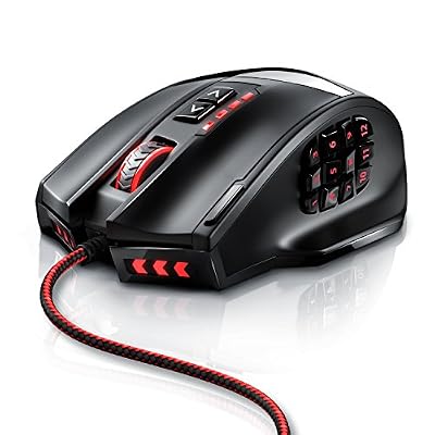 CSL-Computer 16000 dpi Souris laser de gaming | 18 touches | Haute précision | Éclairage LED configurable | Technologie de capteurs Avago | MMO Gaming | Logiciel inclus (touches programmables) | Accélération jusqu'à 30G | Design ergonomique