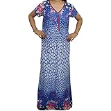 Indiatrendzs Women’s Nighty Hosiery Cotton Floral Blue Maxi Nightgown Nightwear (Sinker Cotton Fabric) (Chest 42)