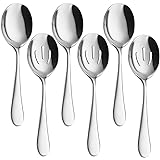 Serving Spoons x 3, Slotted Spoons x 3, AOOSY 8.7 inches Utility Advanced Performance Skimmer Perforated, 8 3/4" Stainless Steel Serving Spoons Set for Buffet Can Banquet Cooking Kitchen Basics