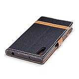 BONROY® Tasche Hülle für Handyhülle für Sony Xperia XZ / XZs Denim-Stoffe PU Leder Flip Schutzhülle Case Cover Etui Lederhülle mit Silikon Back Cover PU Leder Handytasche im Bookstyle Stand Funktion Kartenfächer Schale Stoßfest Handyhülle für Sony Xperia XZ / XZs - 