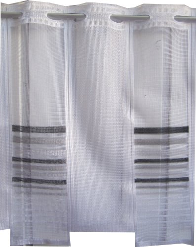 Scheibengardine Weiß grau schwarz Querstereifen 45 cm Hoch - 3