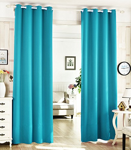 WOLTU® VH5866ts , Gardine blickdicht mit Ösen Verdunkelungsgardine , leicht schwere Vorhang Verdunkelungsvorhang Thermovorhang Ösenschal für Wohnzimmer Kinderzimmer Schlafzimmer , 135 x225 cm , Türkis - 2