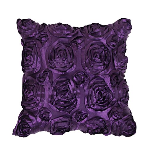 Oriskey 3D Satin Rose Blumen Kissenhülle Kissenbezug Kissenbezüge Dekokissen Kissen Fall Haus Bett Sofa Couch Zimmer Auto Dekorative Violett 42x42cm