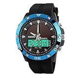 Amstt Herren Solar Armbanduhr Jungen Militär Uhren 5ATM Wasserdichten Outdoor-Sport-Uhr-Analog-Digital-Stoppuhr Blau Jungen Armbanduhren