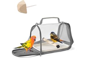AZULLANSE Vogeltragetasche,Vogel Transportbox,vollständig transparent,19, *26 * 19cm,tragbarer Vogelträger mit Kunststoffschale,Holzstange,Reisekäfig für kleine Haustiere,1 Backenzahnstein