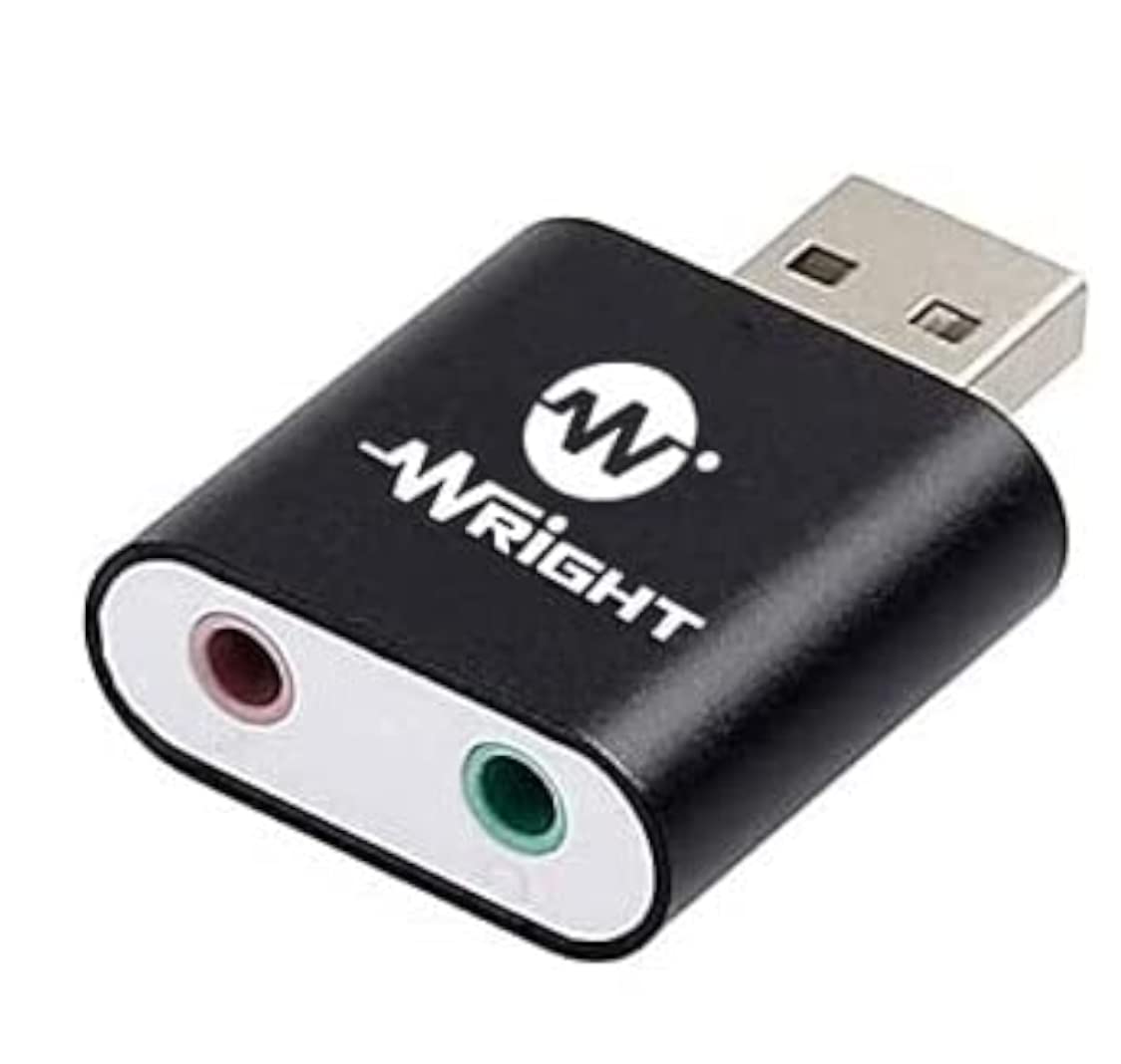 WRIGHT USB to 3.5mm Jack Audio Adapter, External USB Stereo Sound Card with 3.5mm Headset and Microphone Jack for Windows, Mac, Linux Extra, PS4, Plug and Play