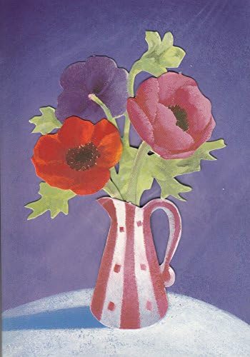 Greeting Card Handcrafted 3D Decoupage Vase of Cut Flowers - Anemone