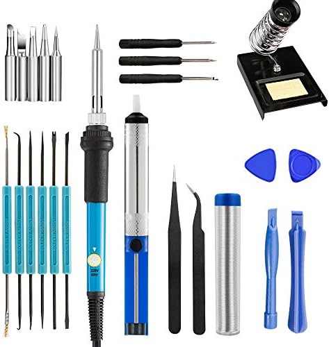 21-in-1 Soldering Iron Kit, CrzKo 60W 220V Adjustable Temperature(200℃-450℃) Welding Soldering Iron Gun with Carry Case, Soldering Iron Stand Holder
