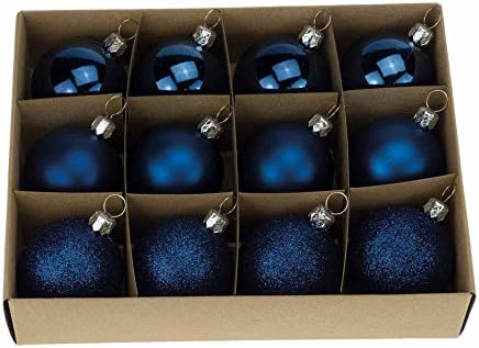 DZD - Midnight Blue Matt, Glitter &amp; Shiny Shatterproof Bauble Set , 48mm diameter - box of 12