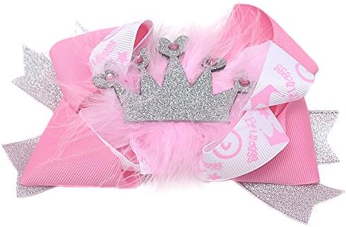 Girls Pink Silver Grosgrain Shimmer Crown Faux Alligator Hair Clippie